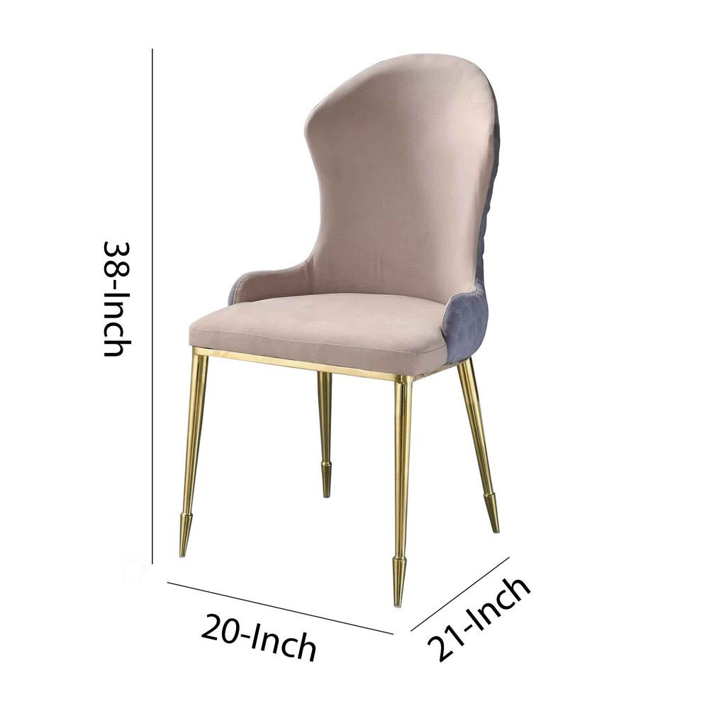 Benjara Fabric Upholstered Side Chair with Spindle Legs, Set of 2, Beige And Gold
