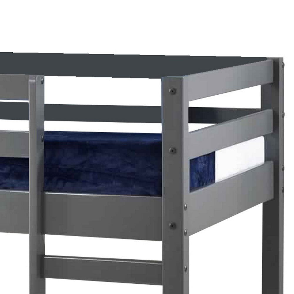 Benjara Twin Wooden Frame Loft Bed with Built In Ladder, Gray