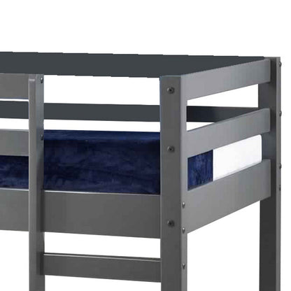 Benjara Twin Wooden Frame Loft Bed with Built In Ladder, Gray