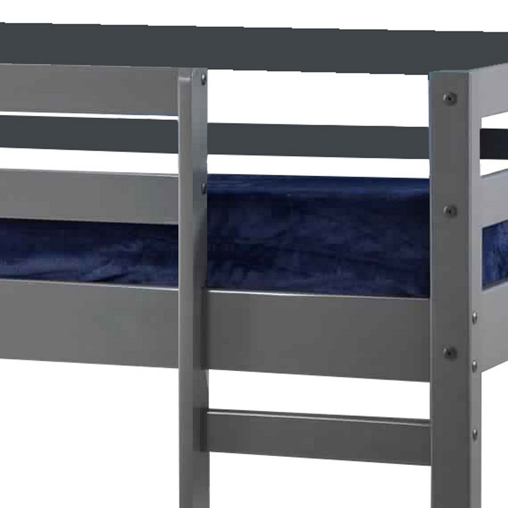 Benjara Twin Wooden Frame Loft Bed with Built In Ladder, Gray
