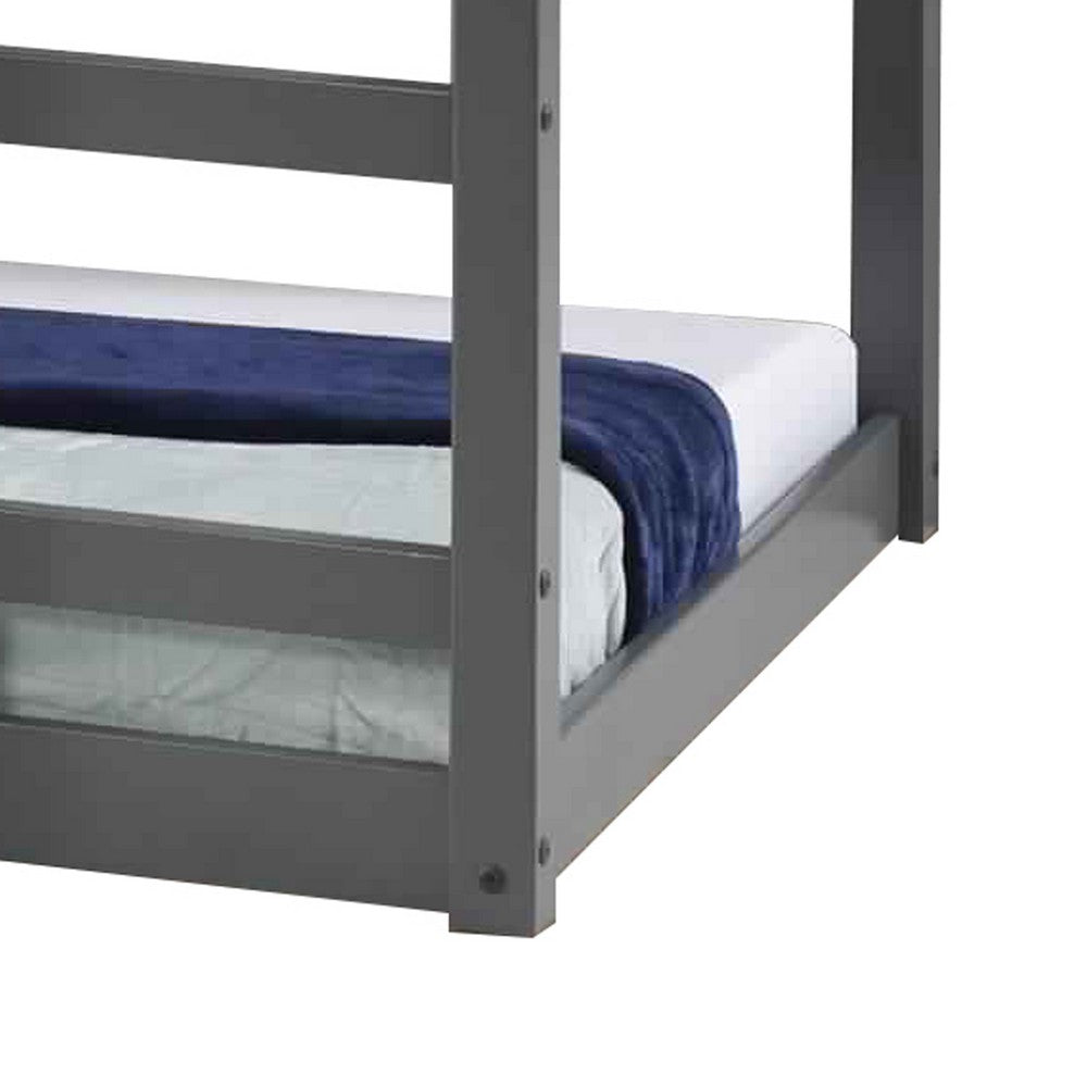 Benjara Twin Wooden Frame Loft Bed with Built In Ladder, Gray