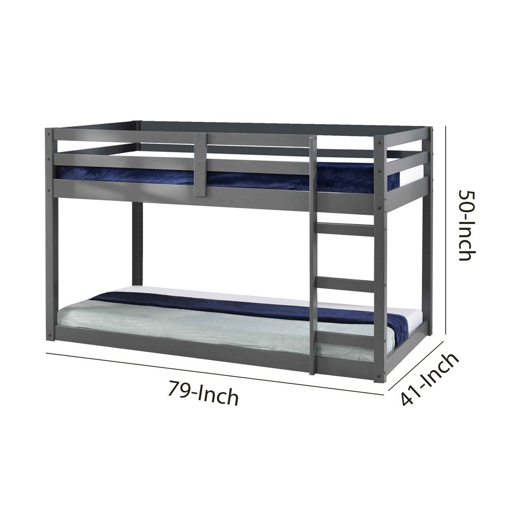 Benjara Twin Wooden Frame Loft Bed with Built In Ladder, Gray