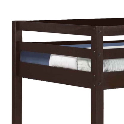 Benjara Twin Wooden Frame Loft Bed with Built In Ladder, Espresso Brown