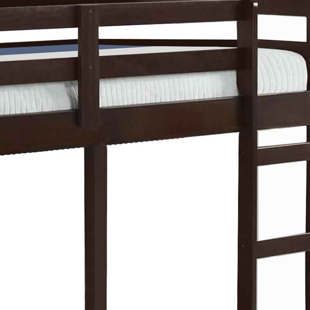 Benjara Twin Wooden Frame Loft Bed with Built In Ladder, Espresso Brown