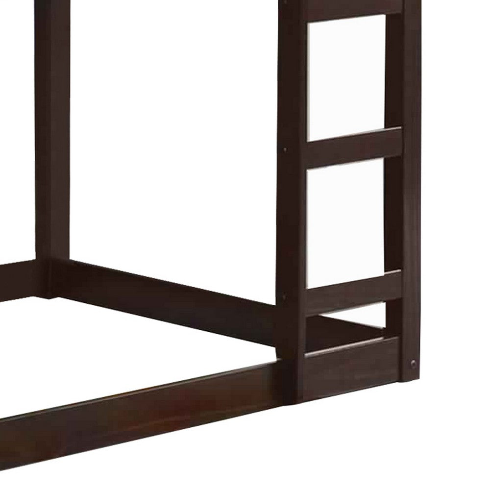 Benjara Twin Wooden Frame Loft Bed with Built In Ladder, Espresso Brown