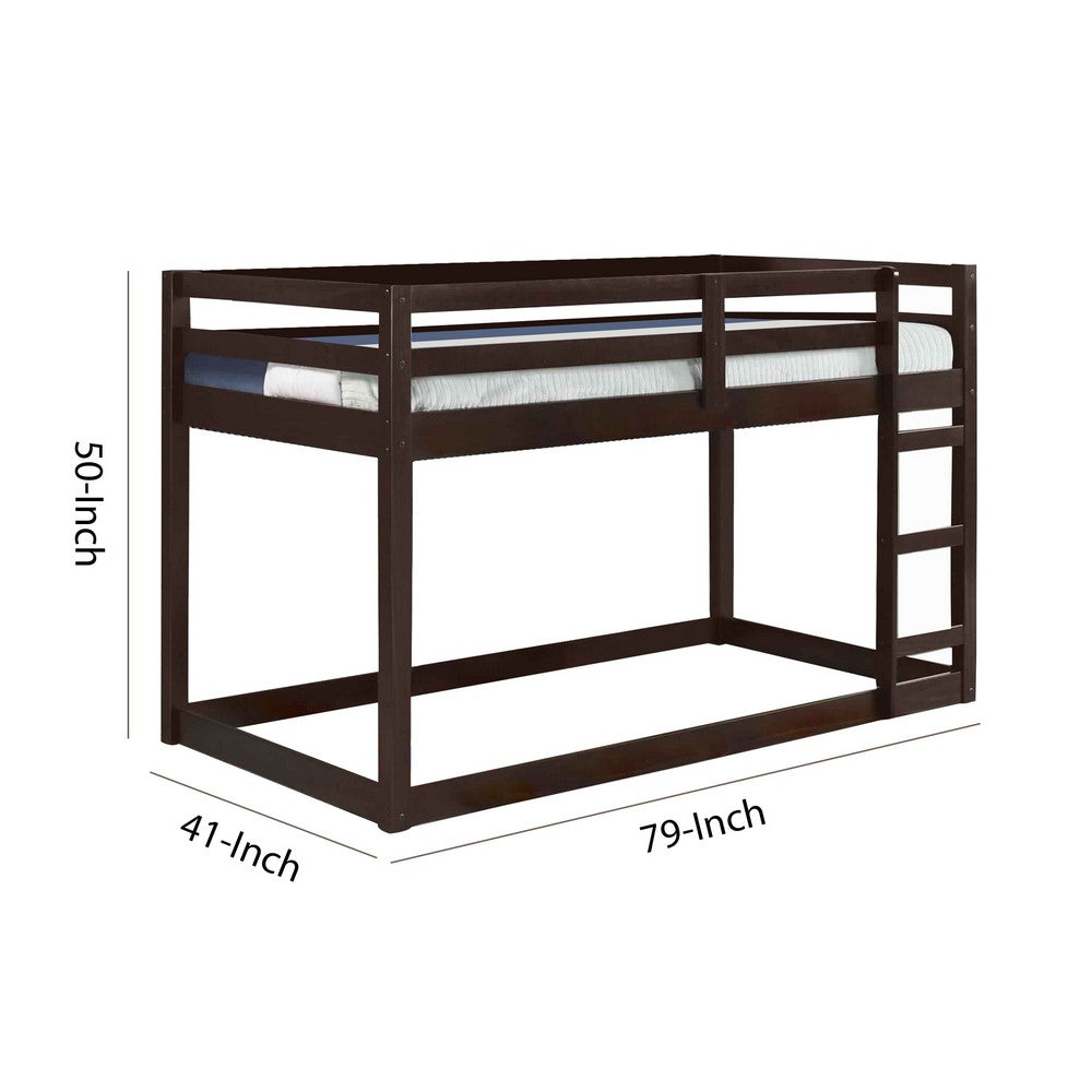 Benjara Twin Wooden Frame Loft Bed with Built In Ladder, Espresso Brown
