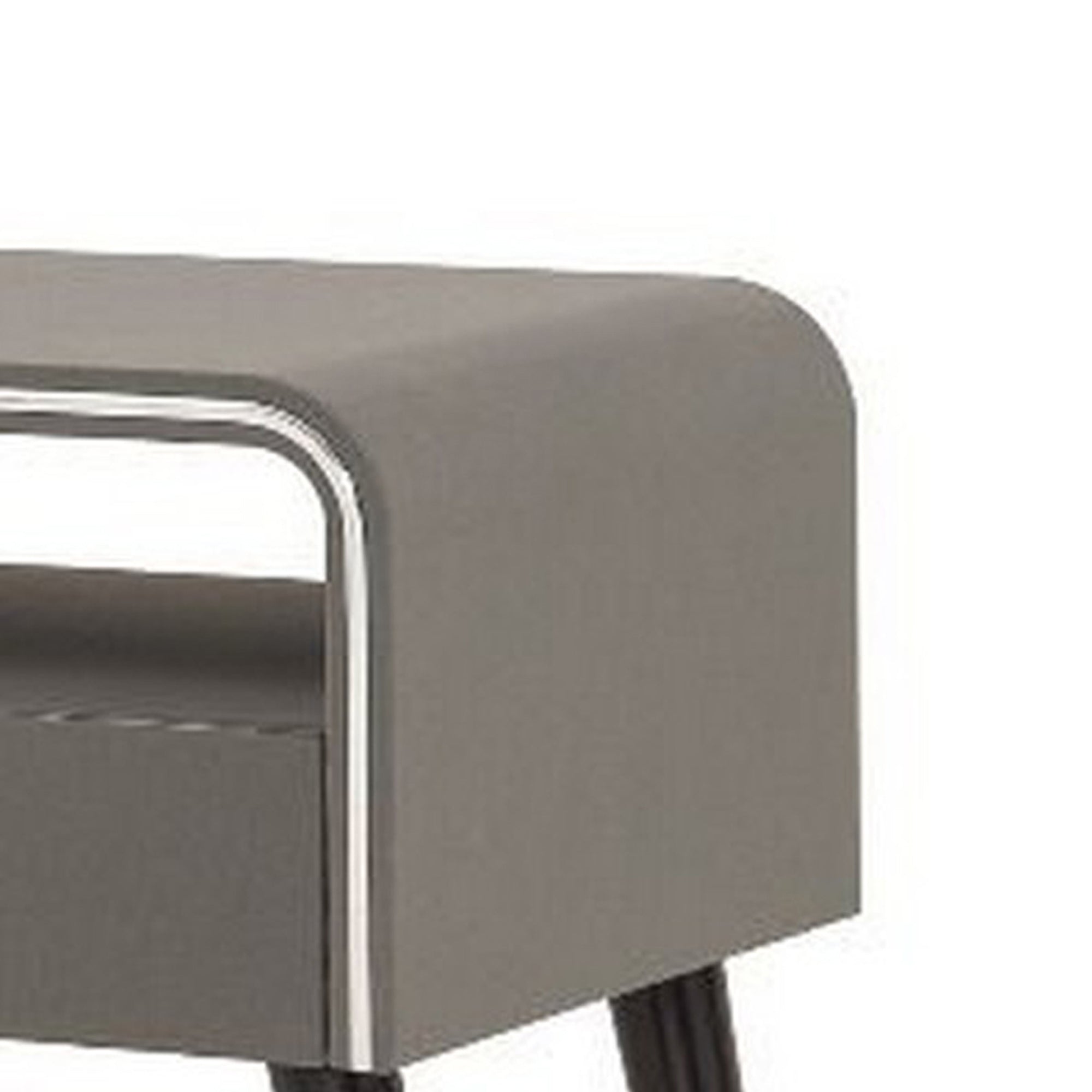 Benjara Curved Edge 1 Drawer Nightstand with Chrome Trim, Gray And Brown
