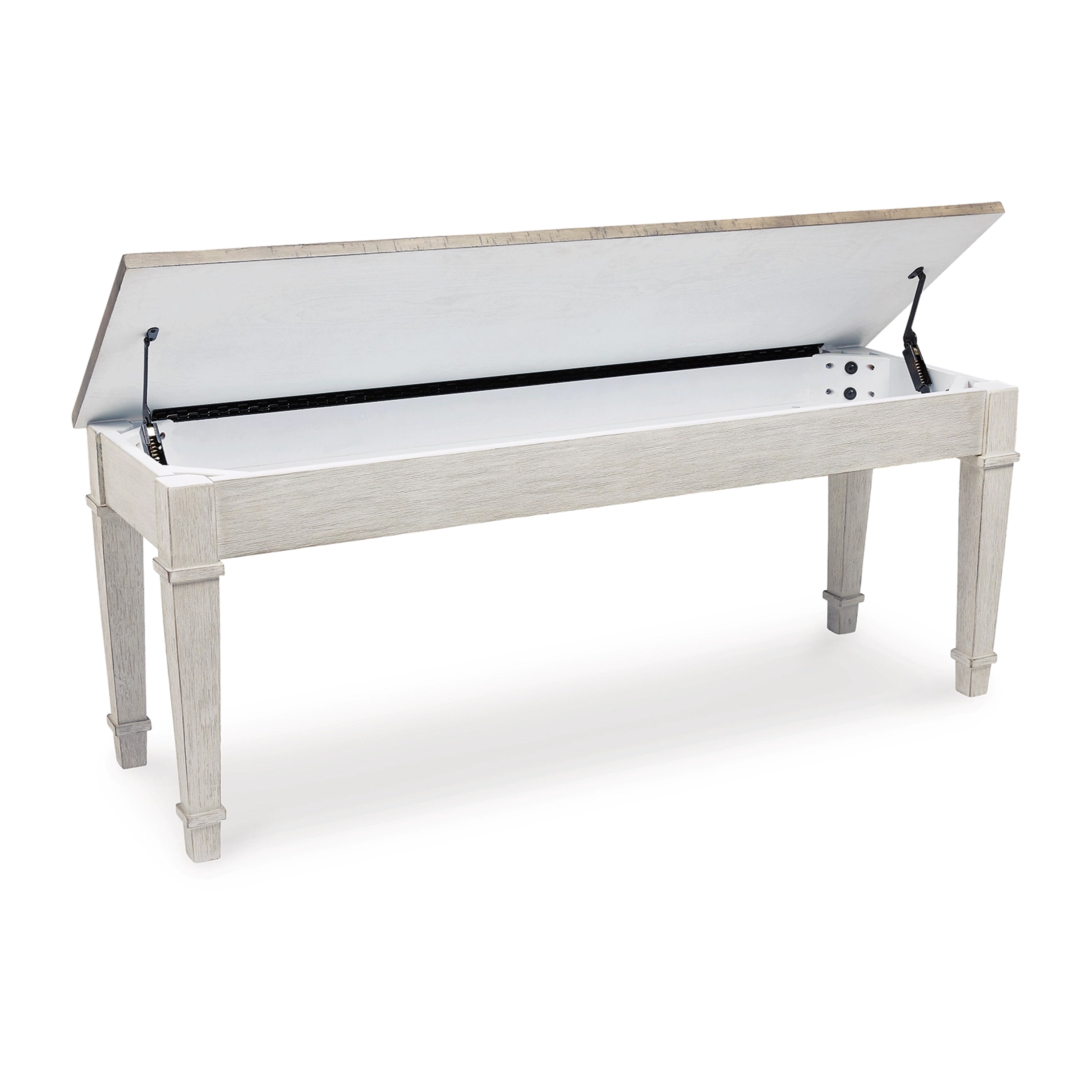 Benjara Rectangular Wooden Bench With Under Seat Storage, Antique White And Brown