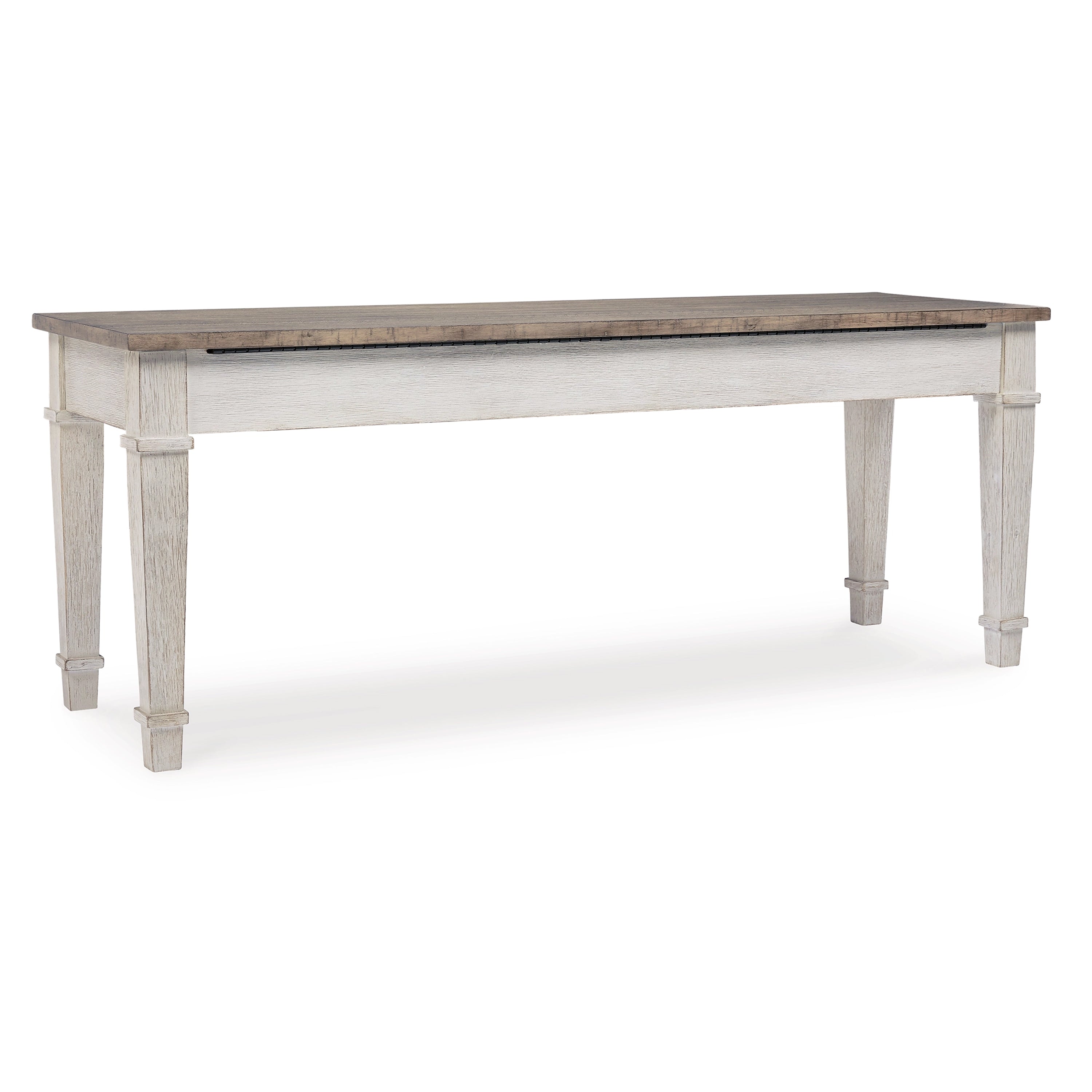 Benjara Rectangular Wooden Bench With Under Seat Storage, Antique White And Brown