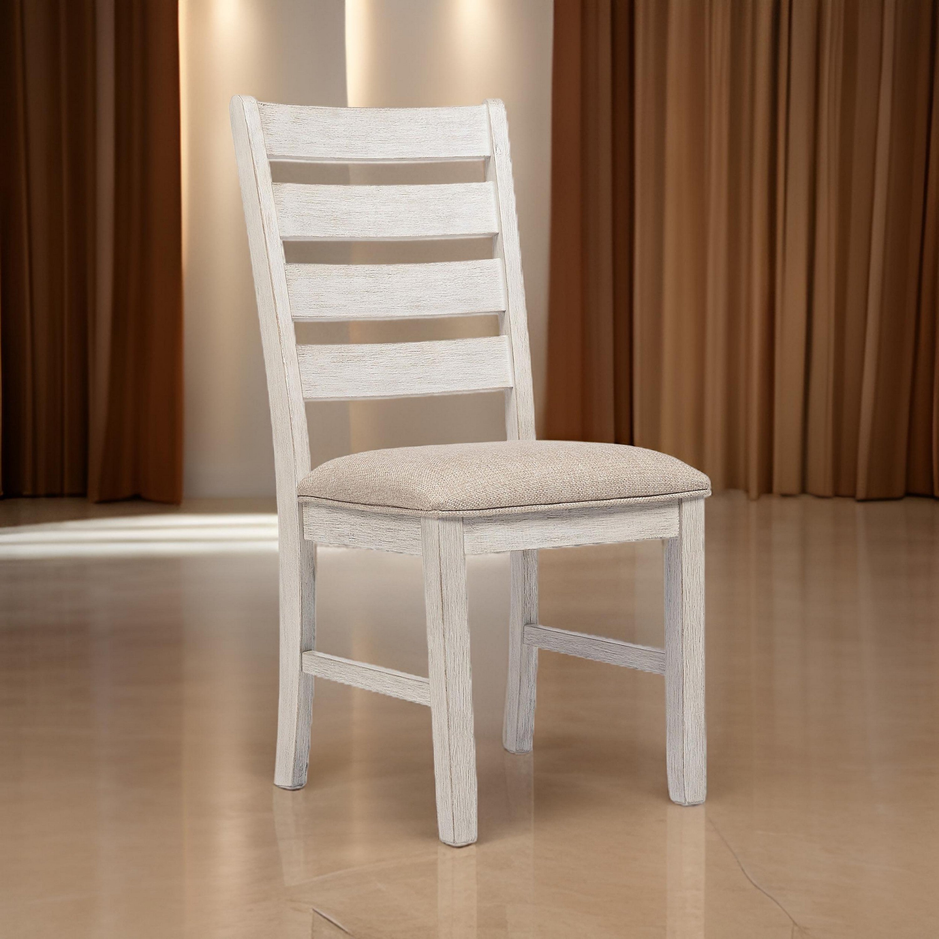 Benjara Fabric Dining Side Chair With Ladder Back, Set Of 2, White And Brown