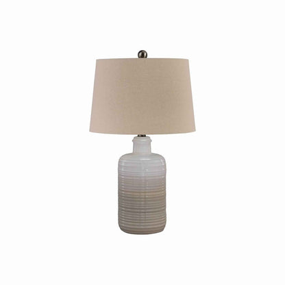 Benjara Ceramic Body Table Lamp with Brushed Details, Set of 2, Beige And White