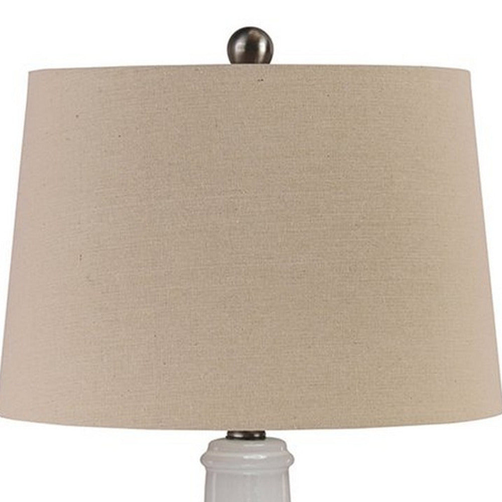 Benjara Ceramic Body Table Lamp with Brushed Details, Set of 2, Beige And White