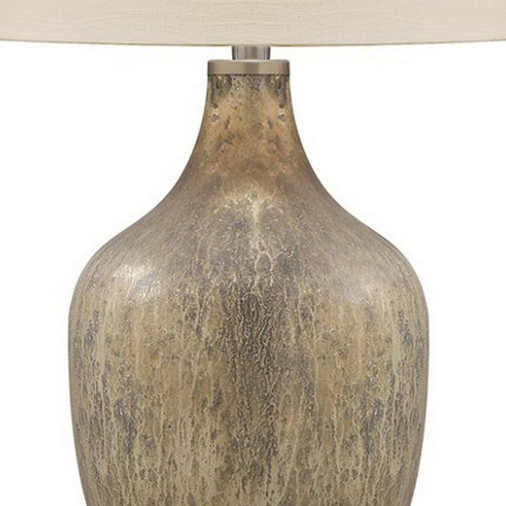 Benjara Mercury Glass Table Lamp with Drum Shade, Gold And Beige