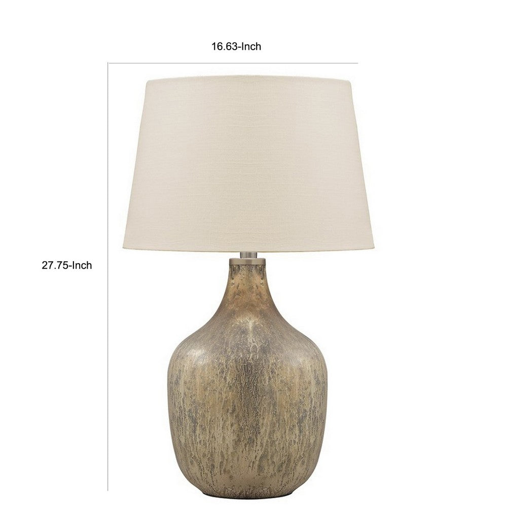 Benjara Mercury Glass Table Lamp with Drum Shade, Gold And Beige