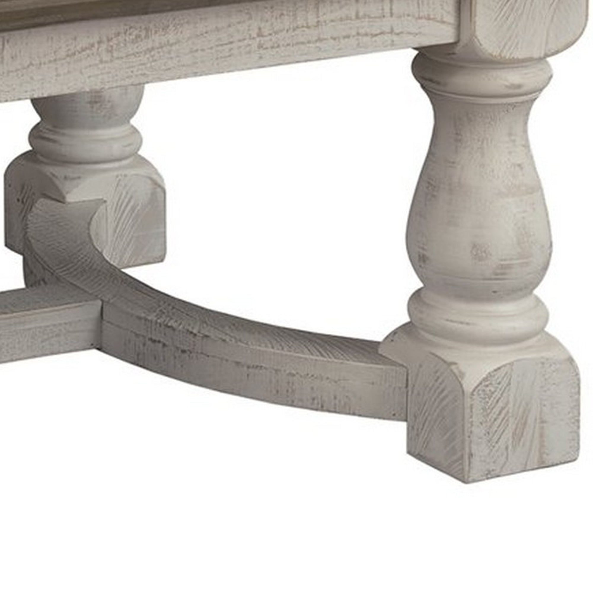 Benjara Rectangular Wooden Cocktail Table with Trestle Base,Brown And Antique White