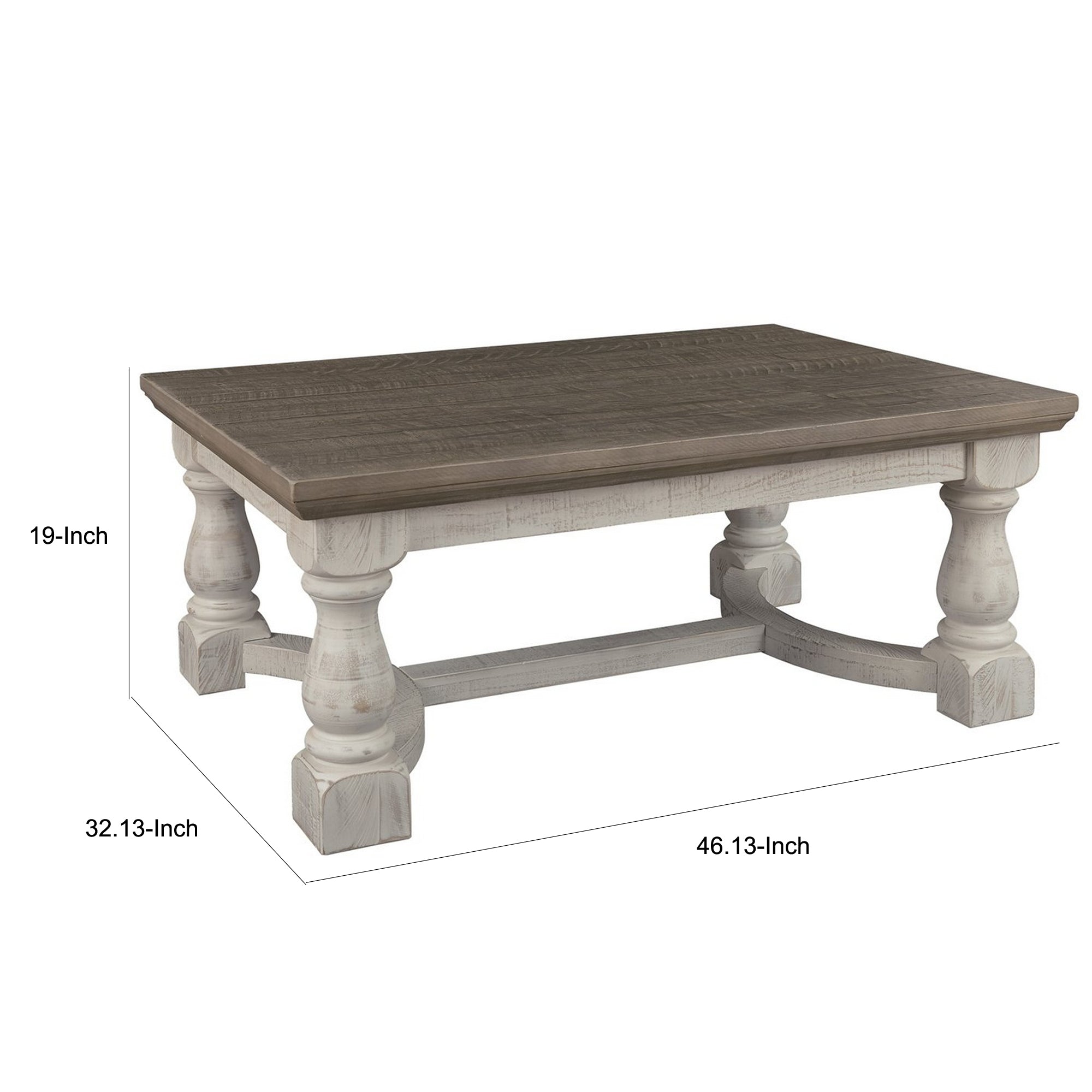 Benjara Rectangular Wooden Cocktail Table with Trestle Base,Brown And Antique White