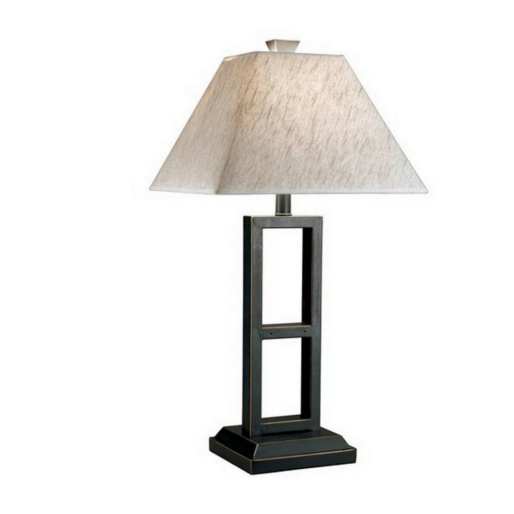 Benjara Geometric Metal Body Table Lamp with Fabric Shade, Set of 2,Black And White