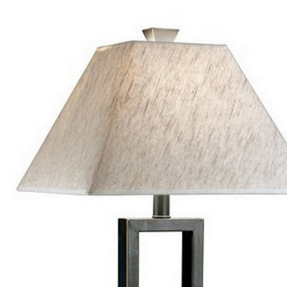 Benjara Geometric Metal Body Table Lamp with Fabric Shade, Set of 2,Black And White