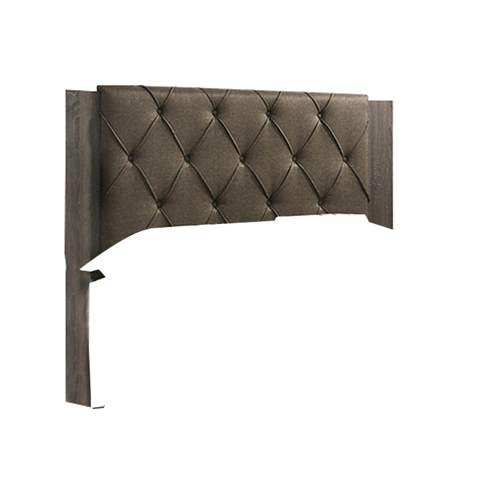 Benjara Wooden Eastern king Bed with Button Tufted Headboard, Gray And Brown