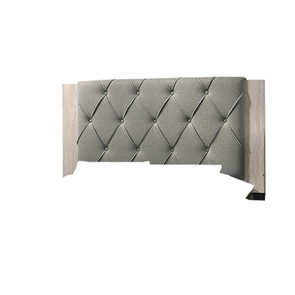Benjara Wooden Queen Bed with Button Tufted Upholstered Headboard, Gray And Cream