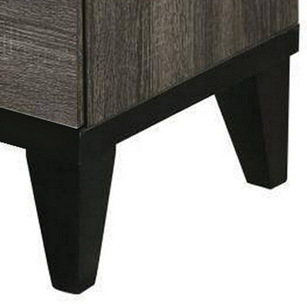 Benjara 2 Drawer Wooden Nightstand with Grains And Angled Legs, Gray