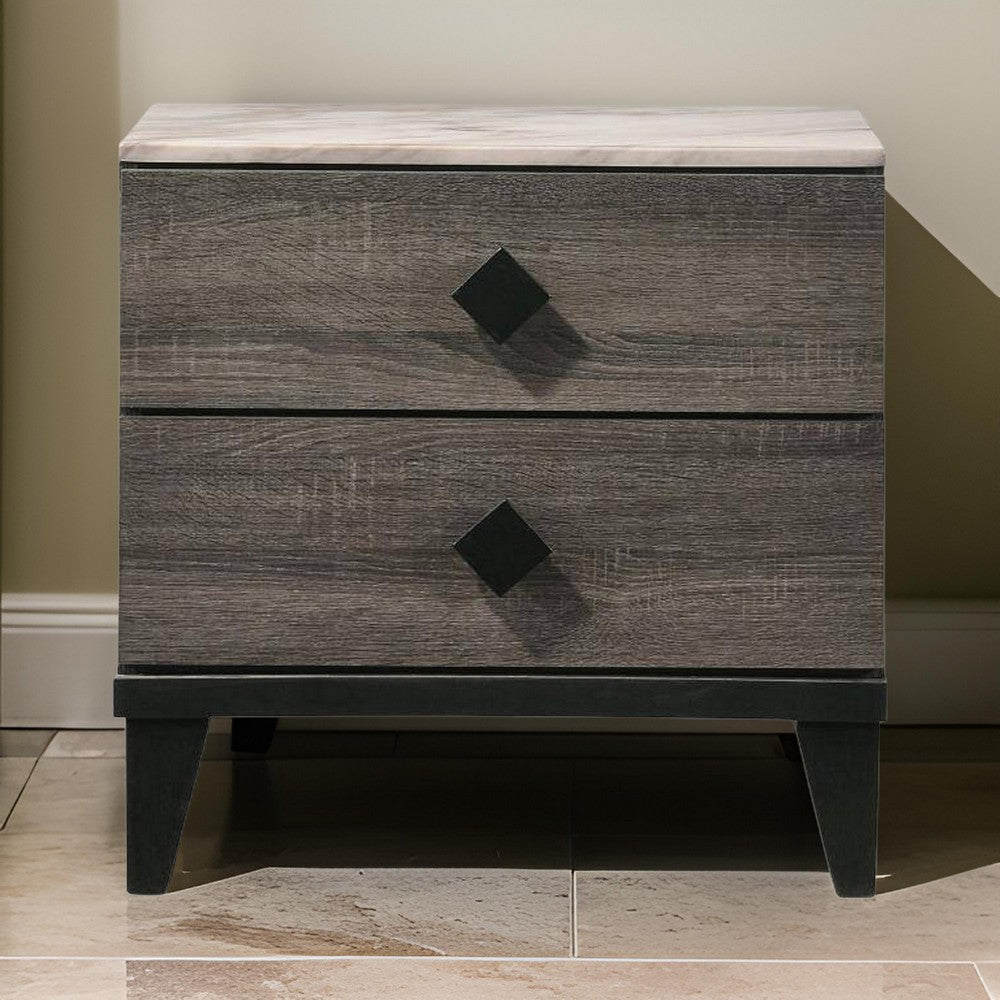 Benjara 2 Drawer Wooden Nightstand with Grains And Angled Legs, Gray