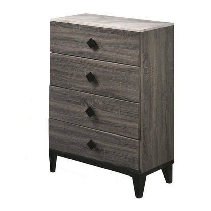Benjara 4 Drawer Wooden Chest with Grains And Angled Legs, Gray