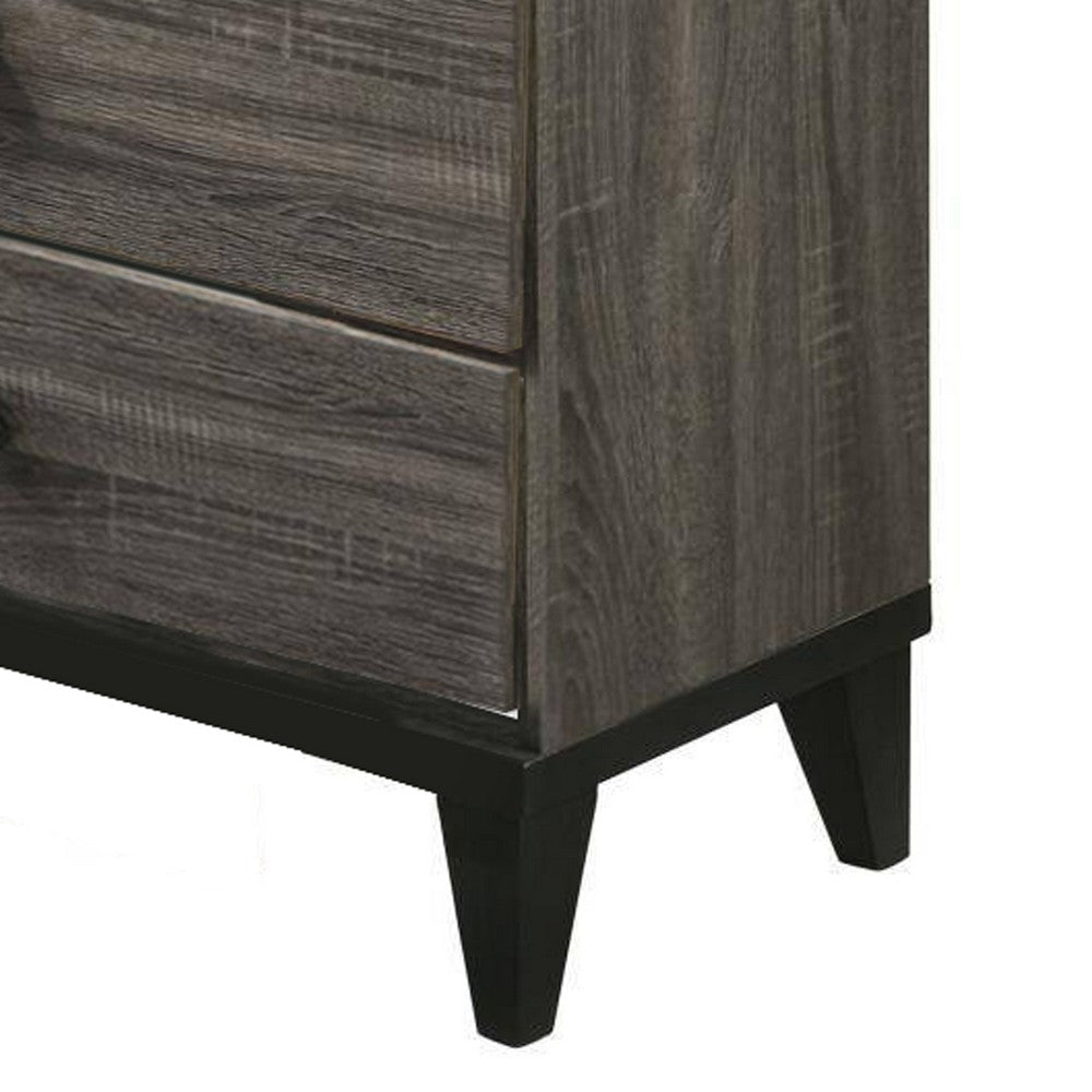 Benjara 4 Drawer Wooden Chest with Grains And Angled Legs, Gray