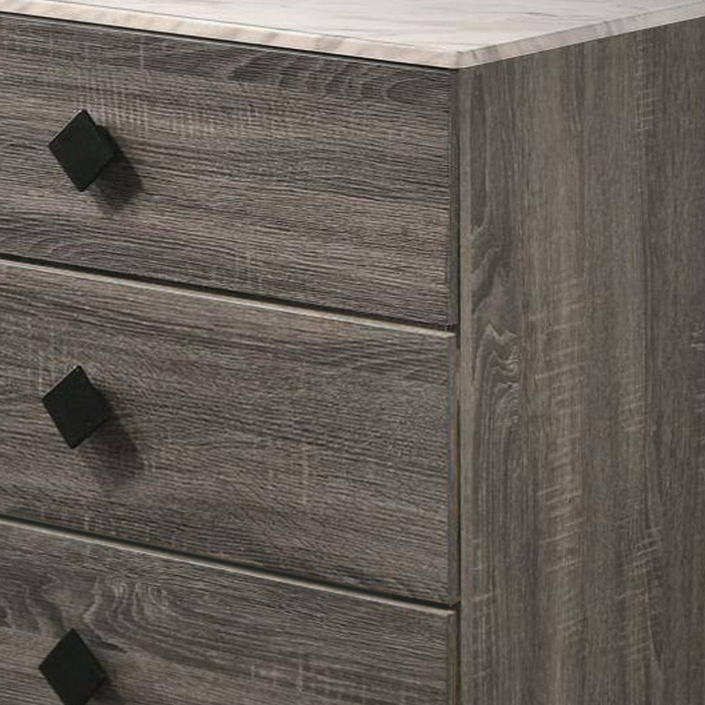 Benjara 4 Drawer Wooden Chest with Grains And Angled Legs, Gray