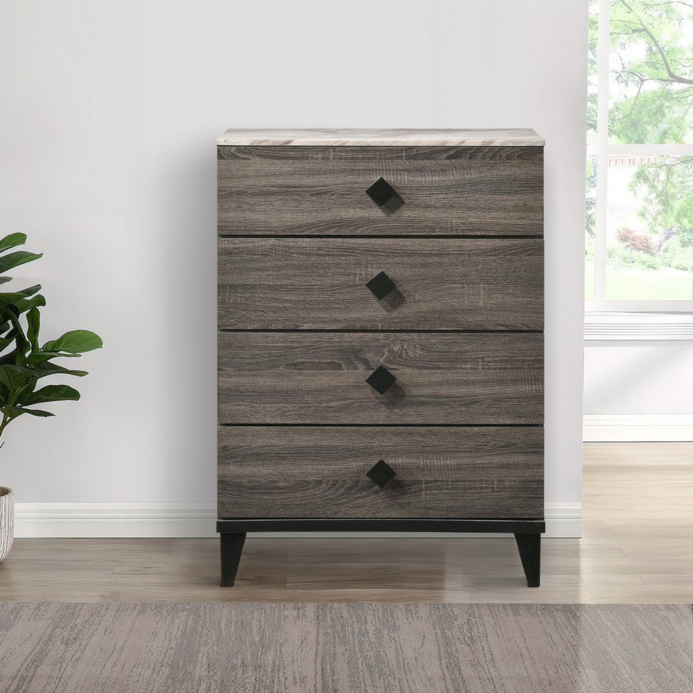 Benjara 4 Drawer Wooden Chest with Grains And Angled Legs, Gray