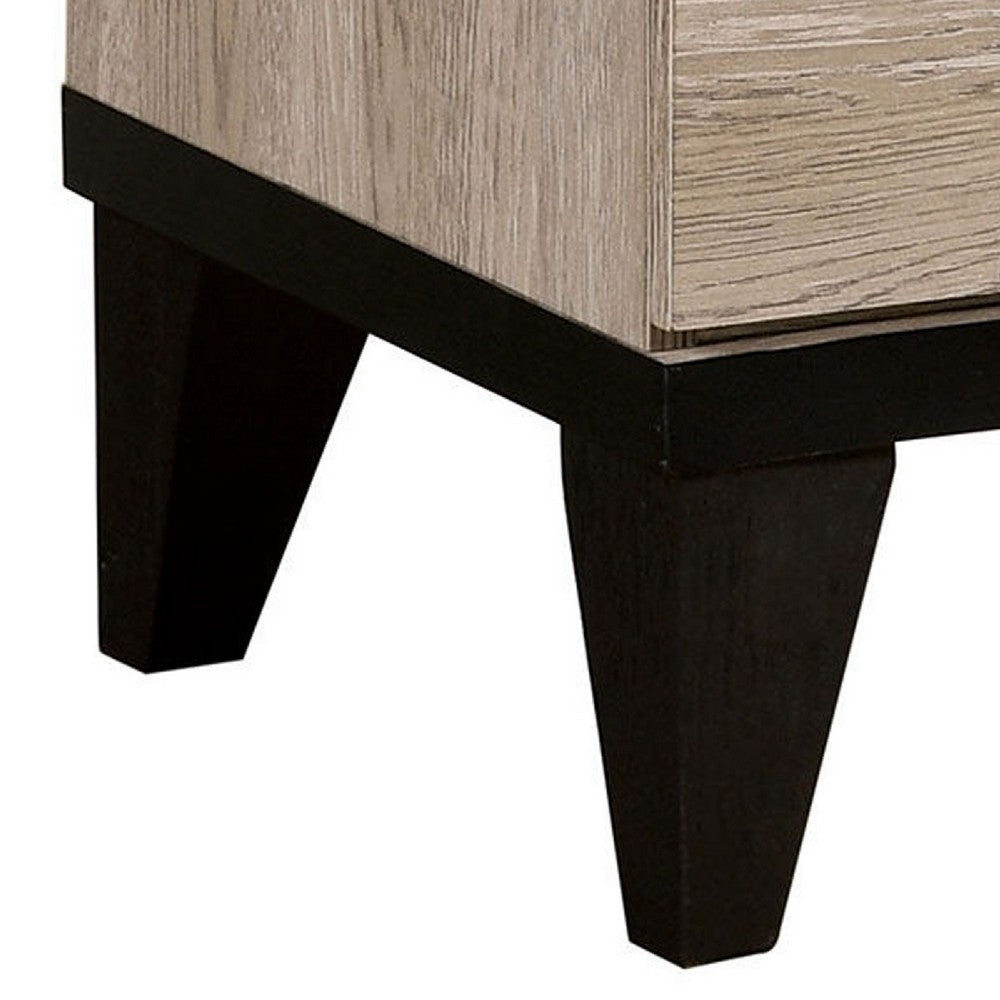 Benjara 2 Drawer Wooden Nightstand with Grains And Angled Legs, Cream