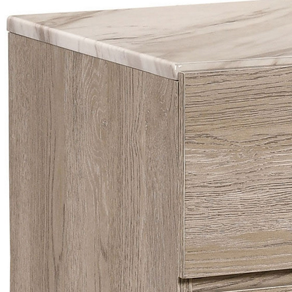 Benjara 2 Drawer Wooden Nightstand with Grains And Angled Legs, Cream