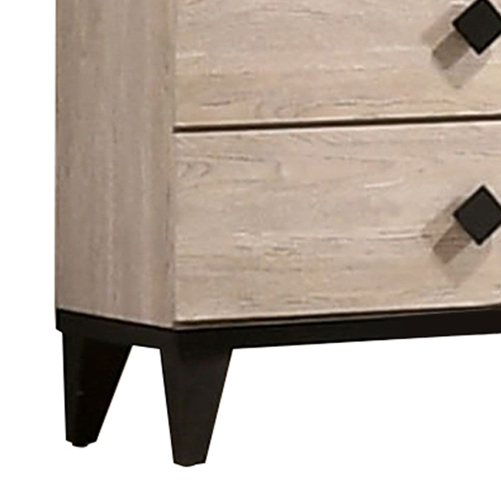Benjara 4 Drawer Wooden Chest with Grains And Angled Legs, Cream