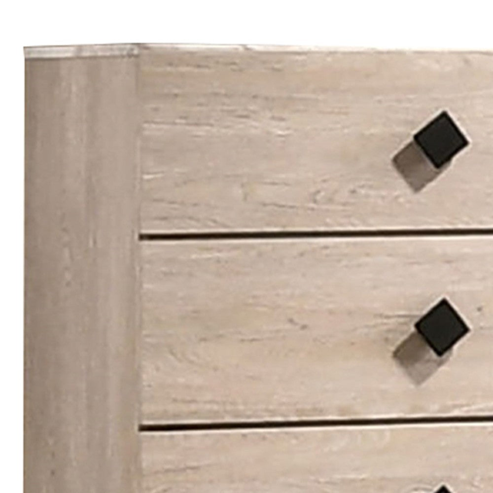 Benjara 4 Drawer Wooden Chest with Grains And Angled Legs, Cream
