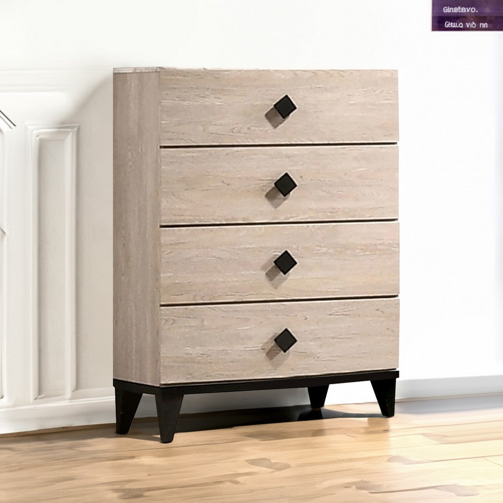 Benjara 4 Drawer Wooden Chest with Grains And Angled Legs, Cream