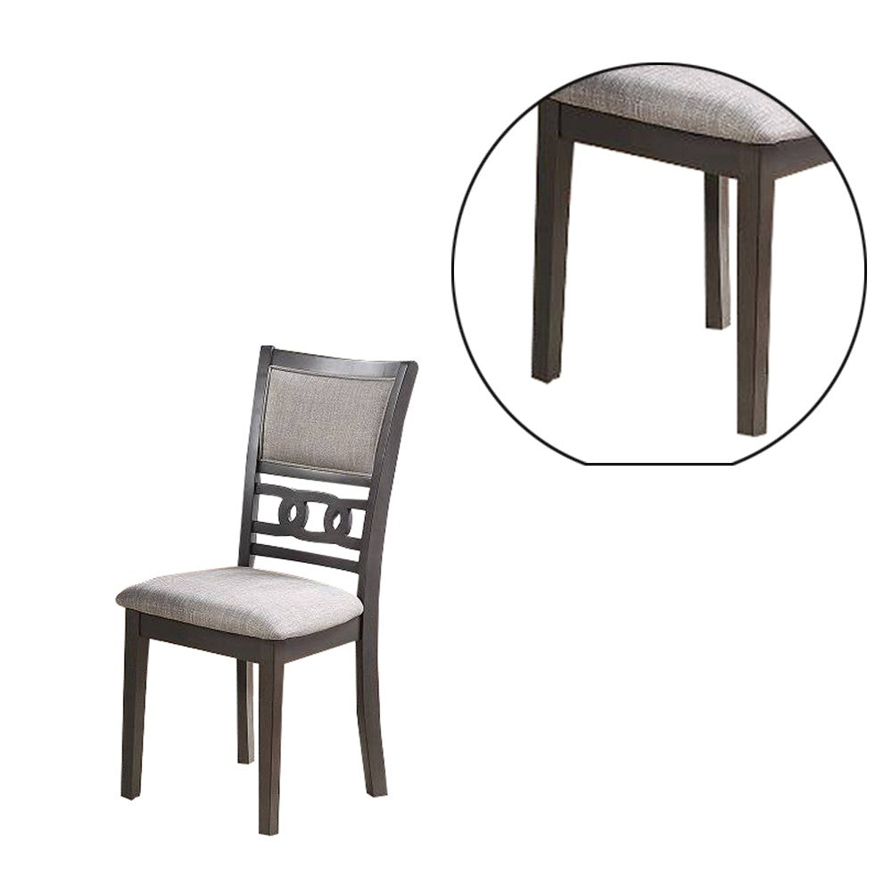 Benjara Fabric Upholstered Dining Chair with Panel Back, Knot Cut Outs, Set of 2, Gray