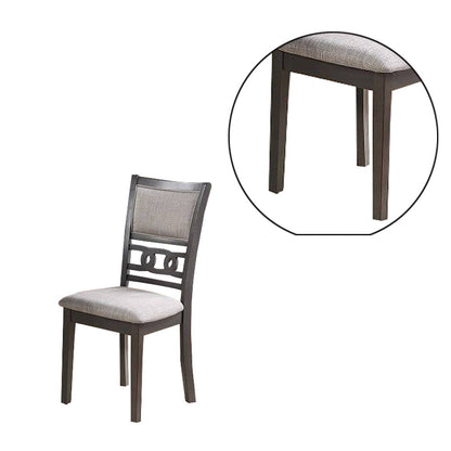 Benjara Fabric Upholstered Dining Chair with Panel Back, Knot Cut Outs, Set of 2, Gray