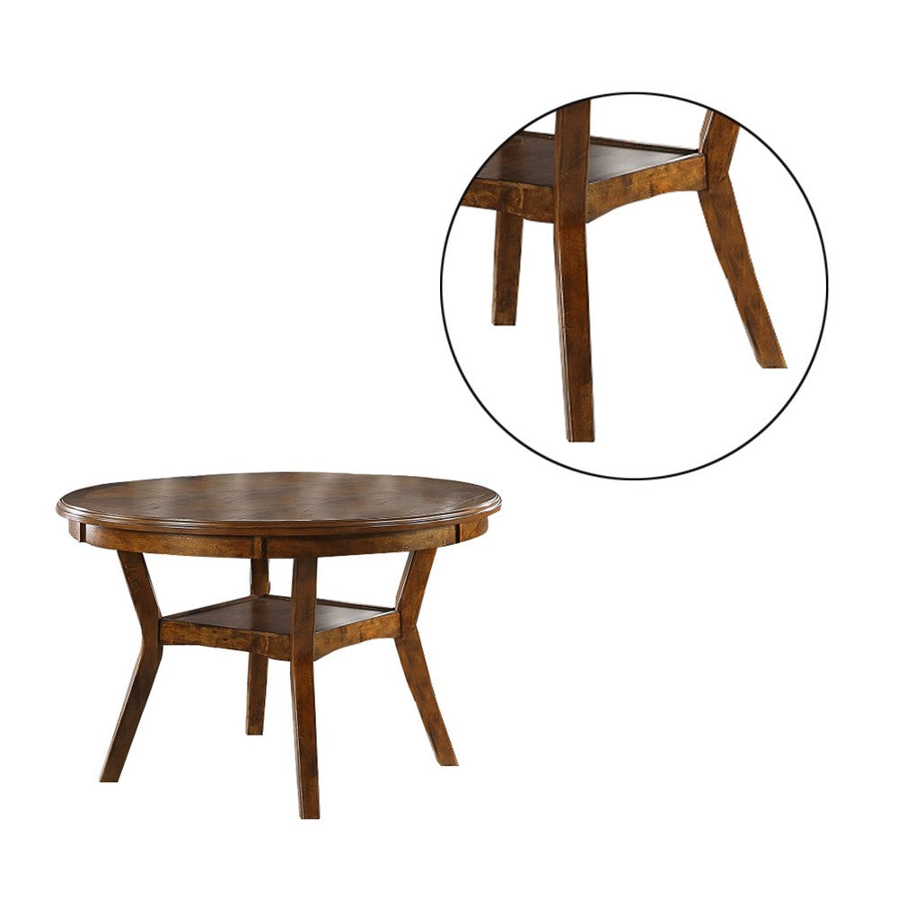 Benjara Round Top Wooden Dining Table with Boomerang Legs, Walnut Brown
