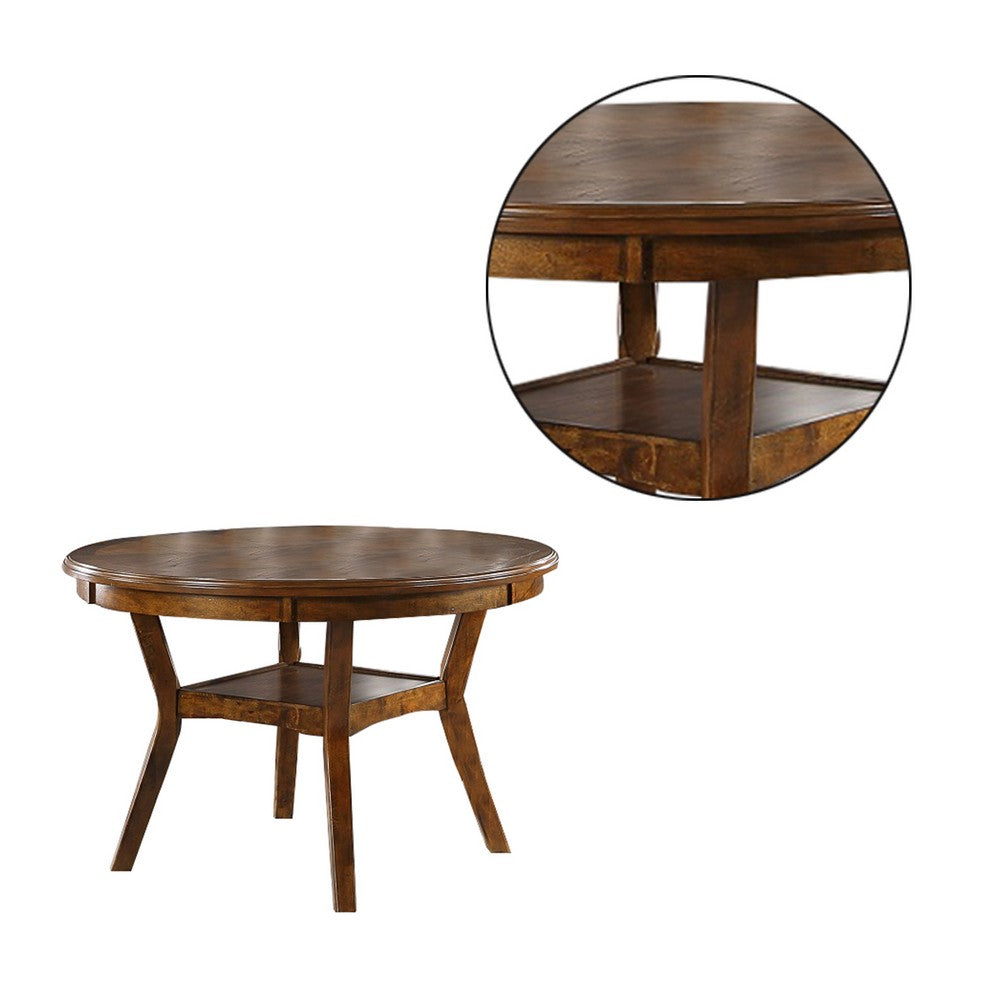 Benjara Round Top Wooden Dining Table with Boomerang Legs, Walnut Brown