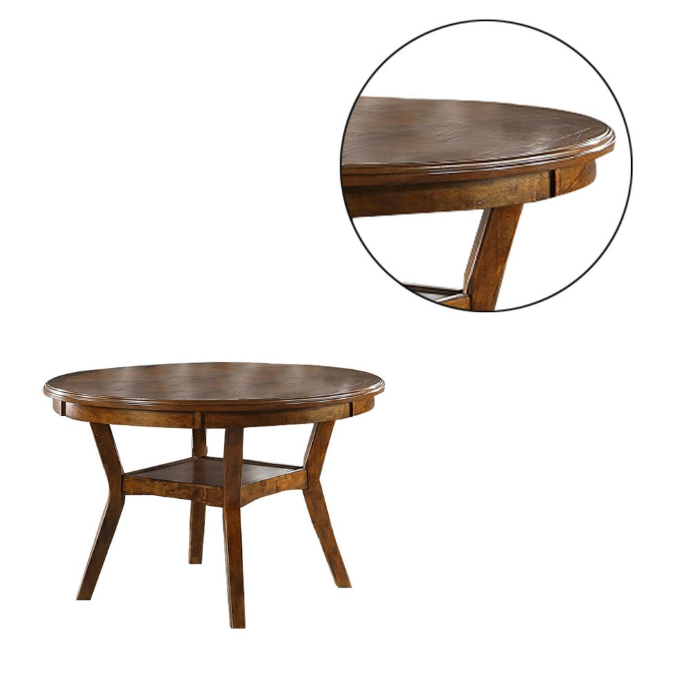 Benjara Round Top Wooden Dining Table with Boomerang Legs, Walnut Brown