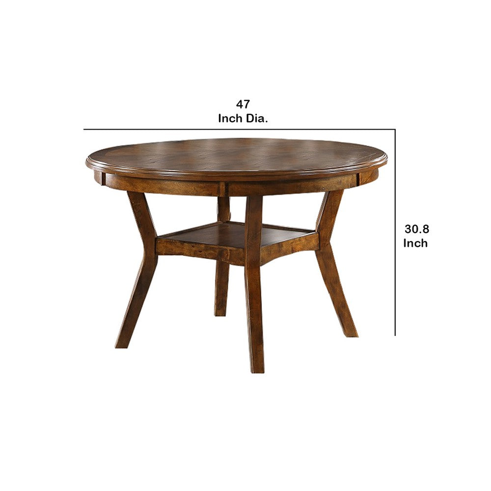 Benjara Round Top Wooden Dining Table with Boomerang Legs, Walnut Brown