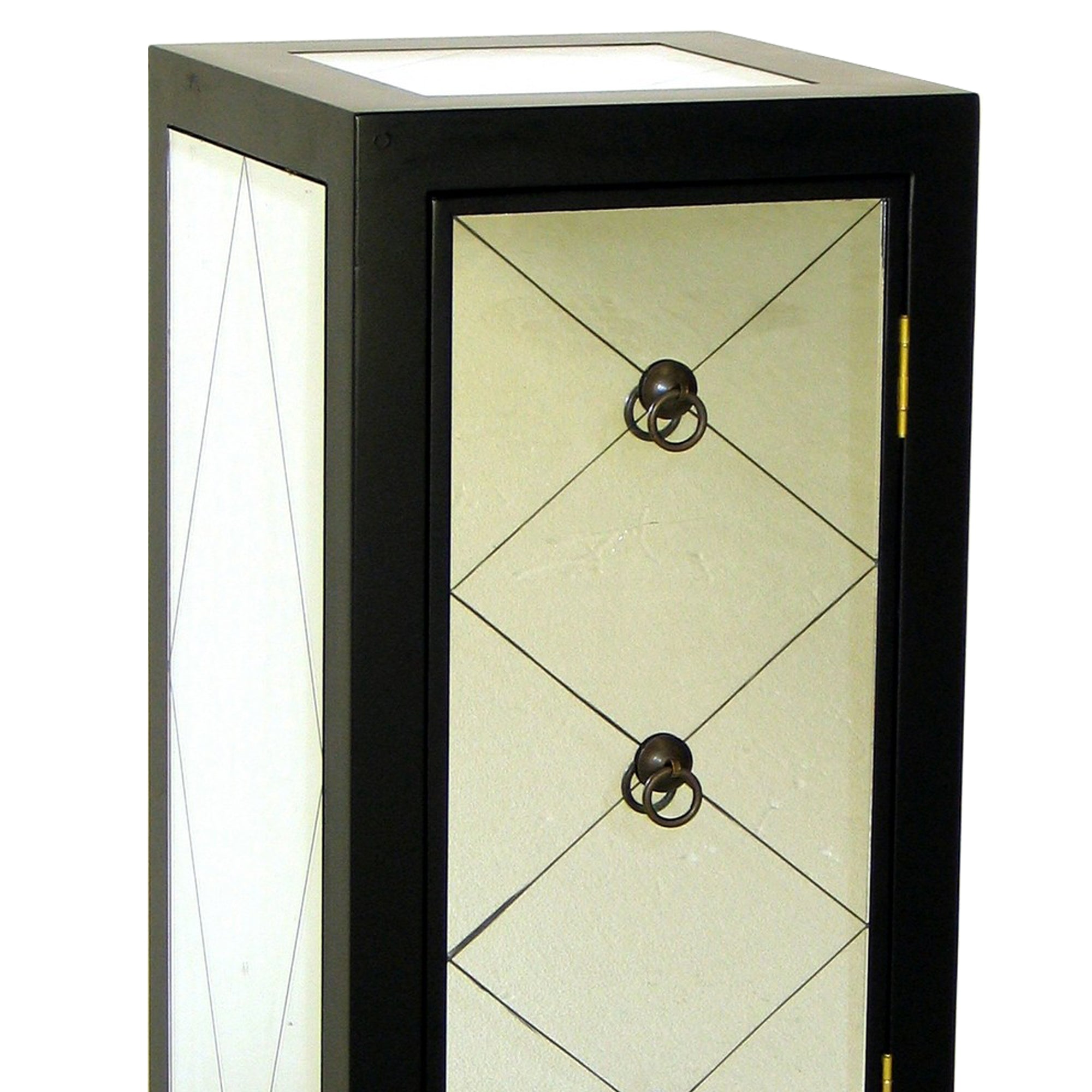 Benjara 34 Inch Wood And Mirror Storage Chest with 1 Door, Black