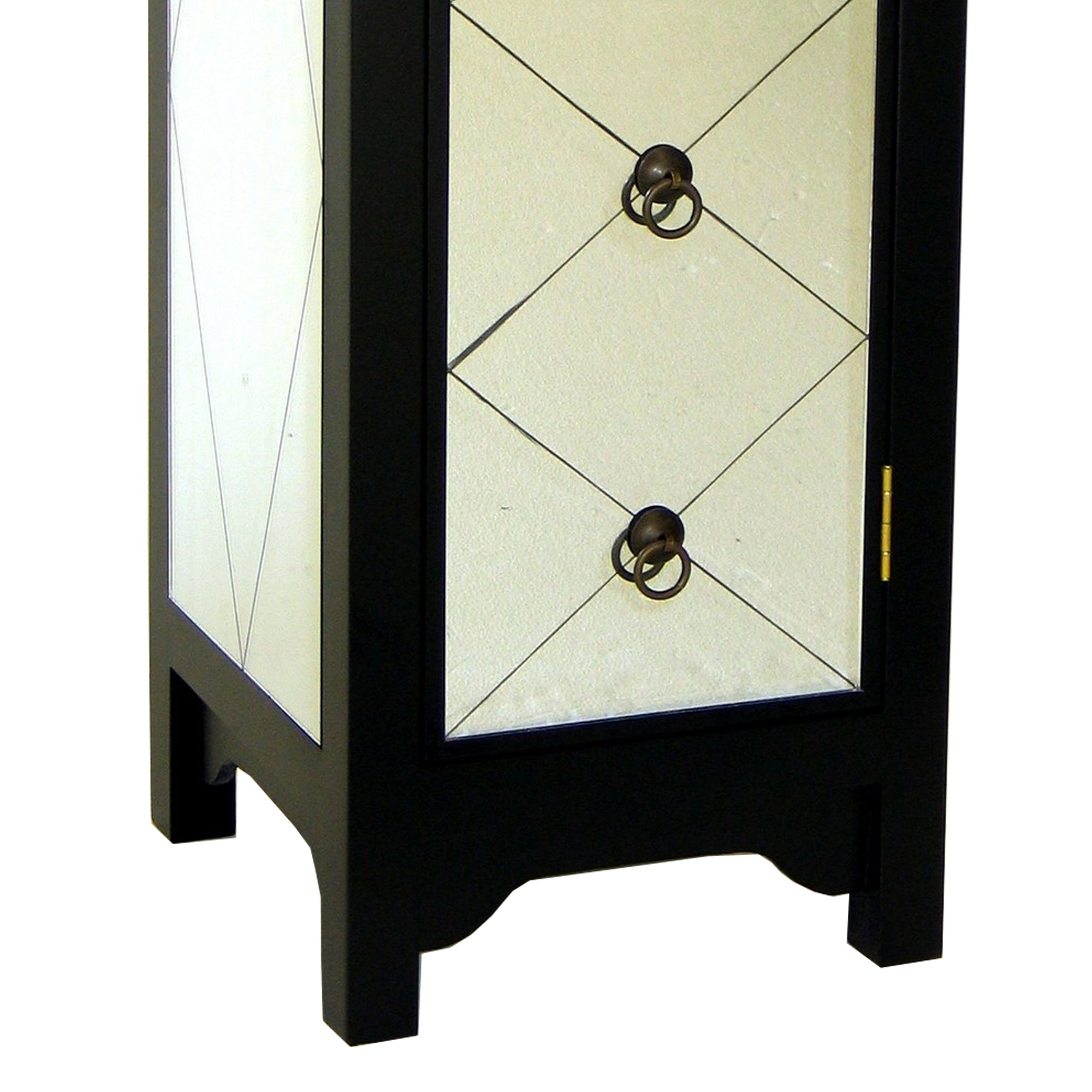 Benjara 34 Inch Wood And Mirror Storage Chest with 1 Door, Black