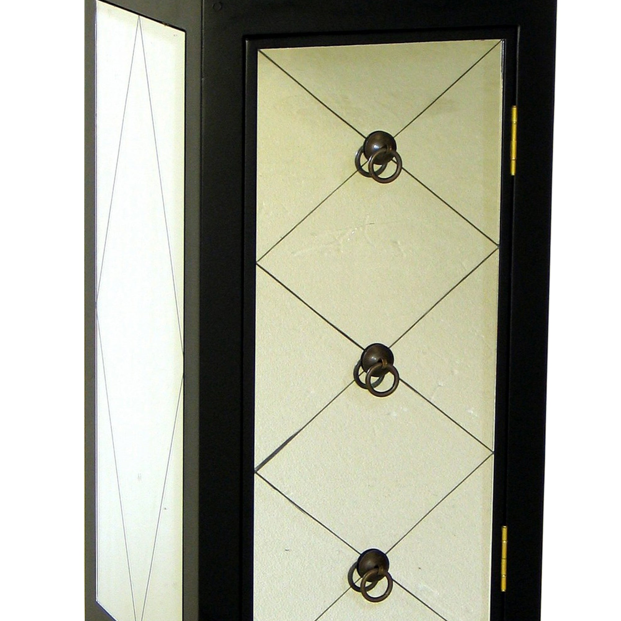 Benjara 34 Inch Wood And Mirror Storage Chest with 1 Door, Black