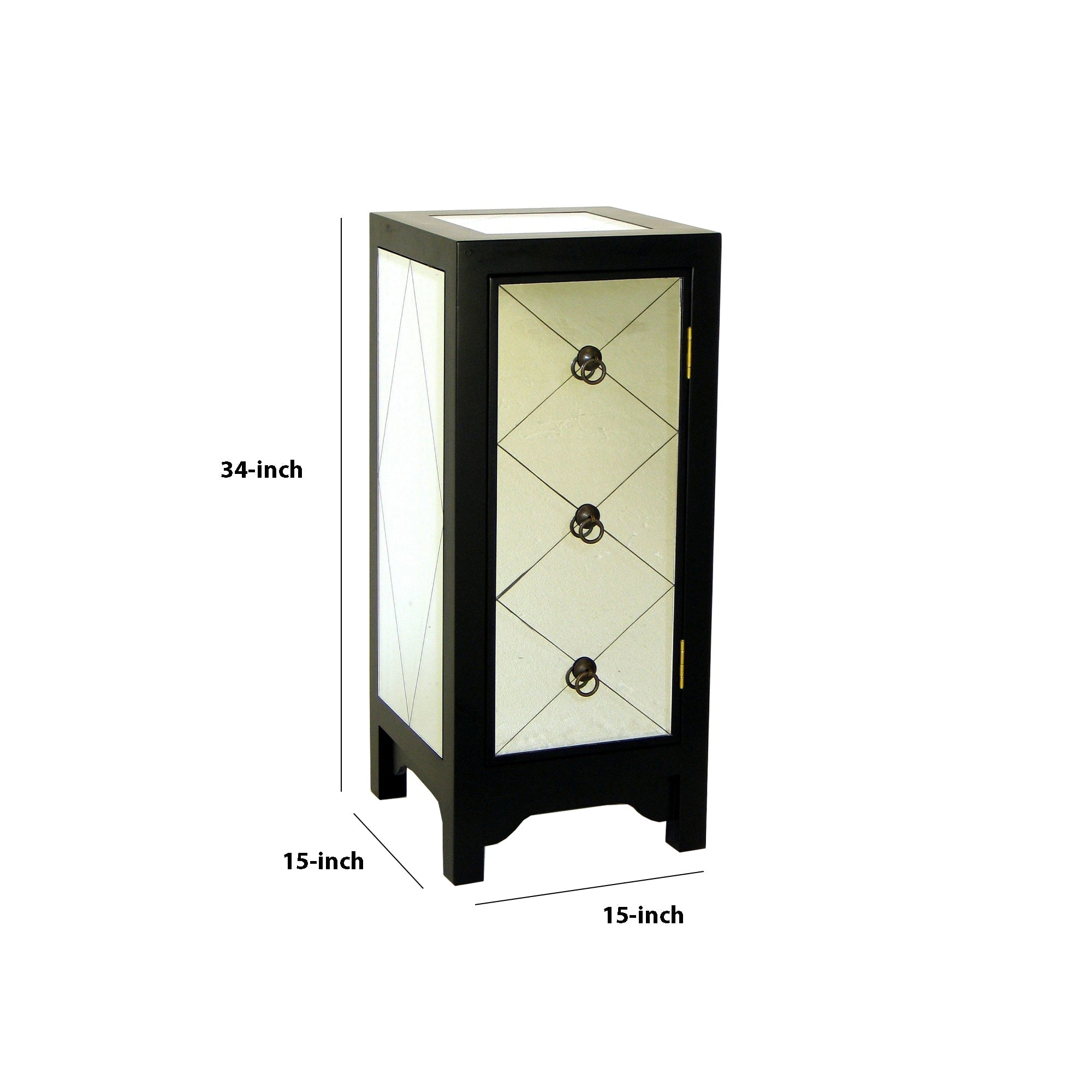 Benjara 34 Inch Wood And Mirror Storage Chest with 1 Door, Black