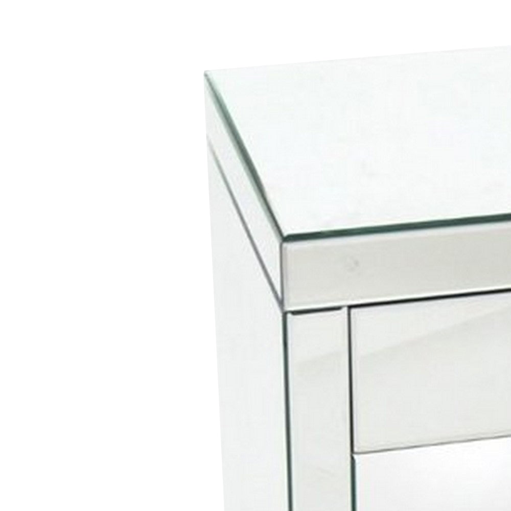 Benjara 26 Inch Beveled Mirror Chest with 1 Drawer, Silver