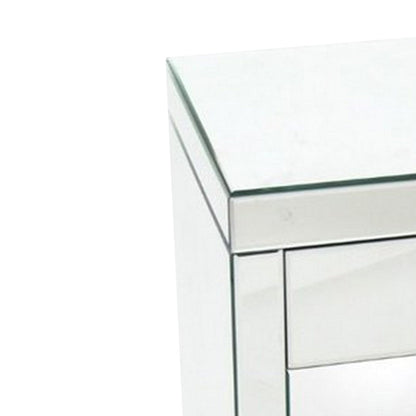 Benjara 26 Inch Beveled Mirror Chest with 1 Drawer, Silver
