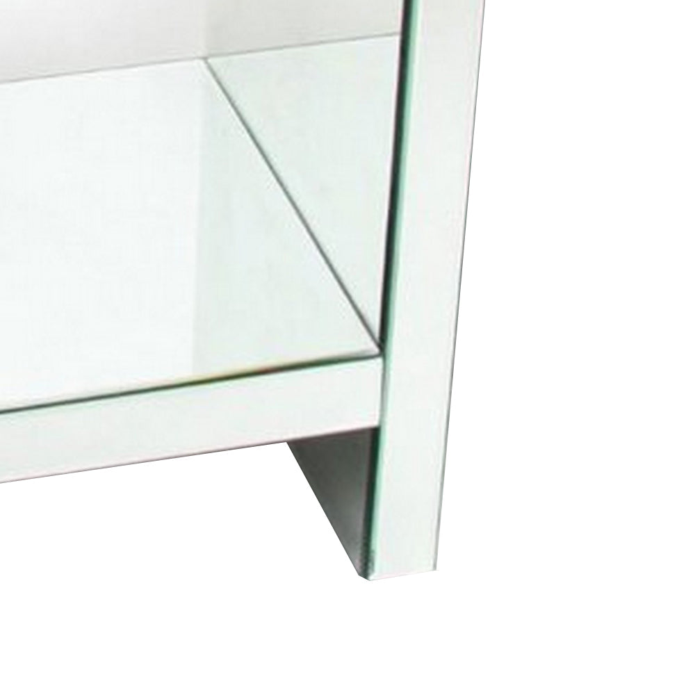Benjara 26 Inch Beveled Mirror Chest with 1 Drawer, Silver