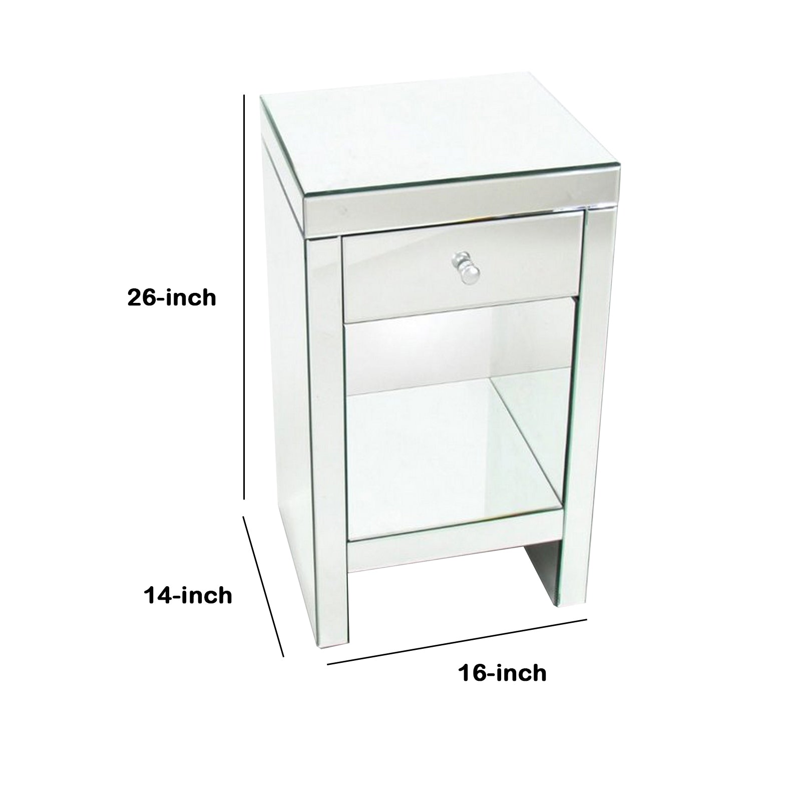 Benjara 26 Inch Beveled Mirror Chest with 1 Drawer, Silver