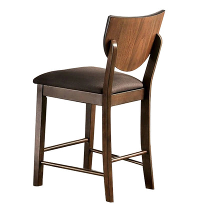Benjara Fabric Counter Height Chair with Sloped Open Back,Set of 2, Walnut Brown